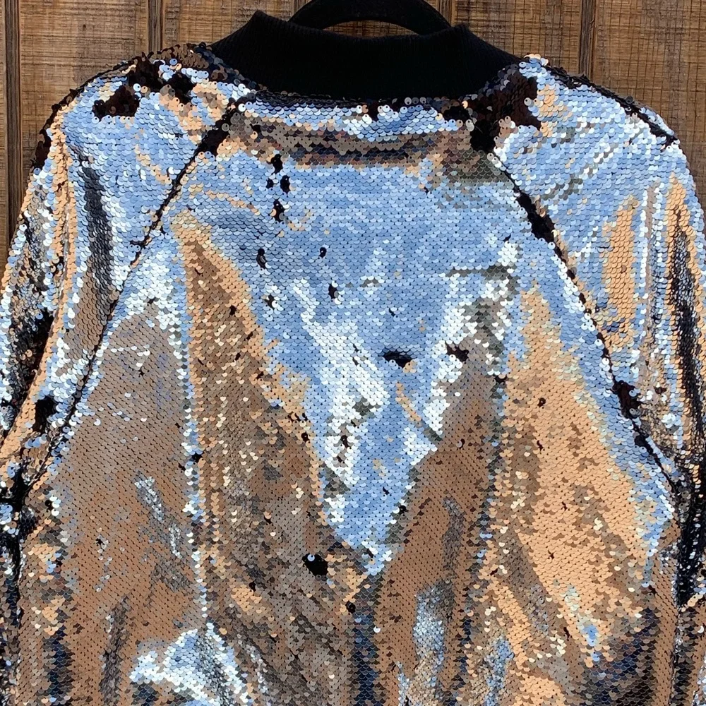 Dolce Cabo Silver & Black Sequins Bomber Jacket